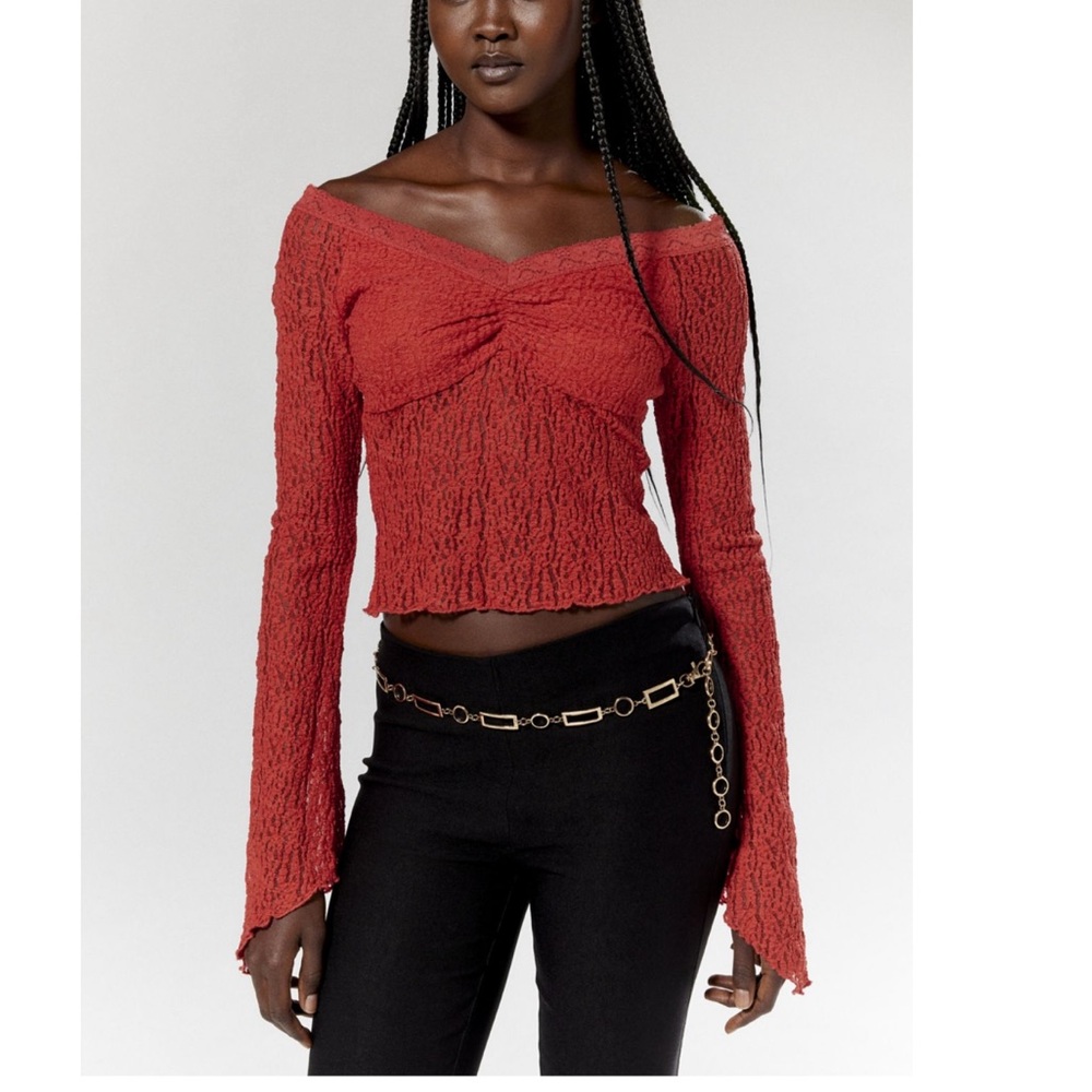 Silence + Noise Red Off-Shoulder Top